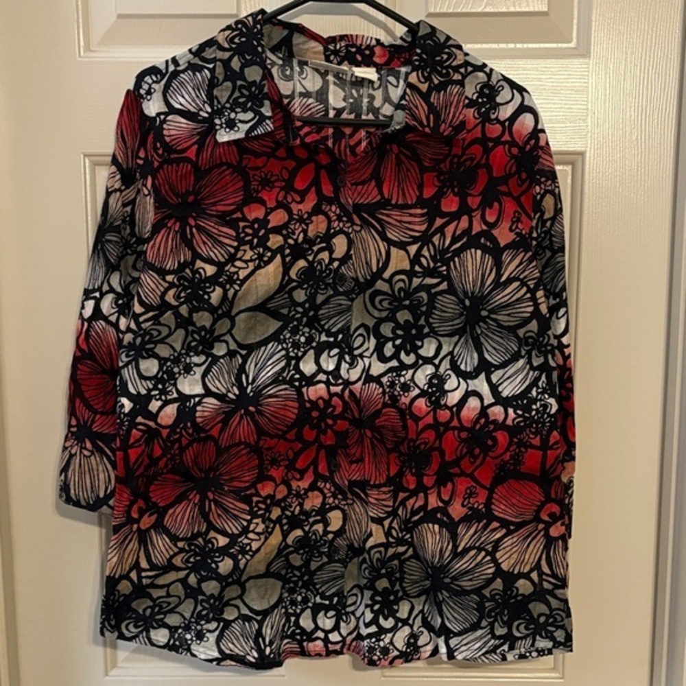 Kim Rogers Red and Black Floral Top